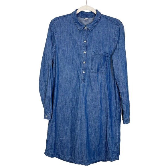 Old Navy Dresses & Skirts - Old Navy L Blue Jean Long Sleeve 1/2 Button Up Knee Length Shirt Dress Sz Large